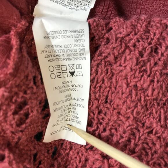 Lucky Brand Women's Loose Knit Balloon Sleeve Mixed Media Top Sweater Sz SM Pink - Picture 6 of 6